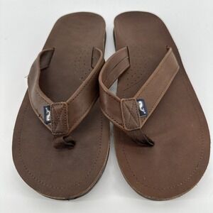 Vineyard Vines Brown Leather Strap Thong Flip Flops Men's Sz US 13